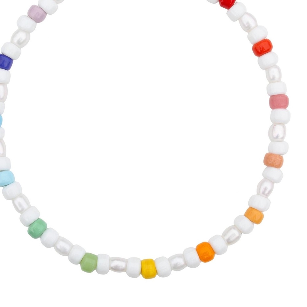 Large Genuine Freshwater Pearl Colorful Glass Beaded Rainbow Choker Necklace - Picture 2 of 7